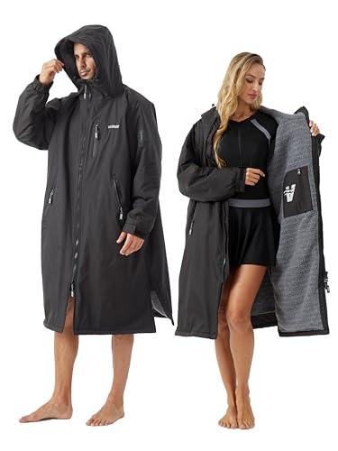 VELOROBE Waterproof Swim Parka with Sherpa Liner – Oversized Hooded Surf Poncho, Changing Robe for Men & Women, Warm Jacket for Swimming, Outdoor Sports, L/XL