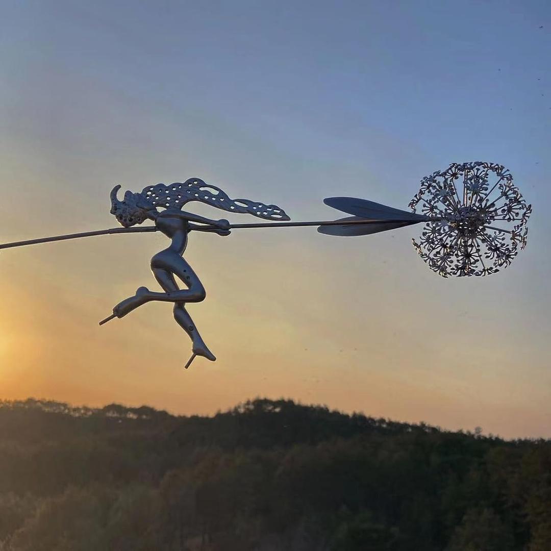 Flower Fairy Dancing with Dandelion, Fairy Garden Sculptures, Angel Metal Ornaments Gardens Art Sculpture, Stainless Steel Statue Garden Ornaments Art Decorations for Outdoor Yard Lawn Patio (E_3D)