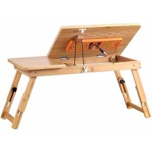 Foldable Bamboo Laptop Desk for Bed & Couch, Adjustable Height & Angle, Portable Lap Table with Drawer, Large Size, Ideal for Work & Study (Fan Type)