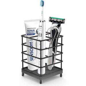 Toothbrush Holders with Quick Drying MatBlack DiatomiteToothbrush and Toothpaste Holder for Bathroom3 Slots Openwork Design Bathroom Counter Organizer for Electric Toothbrush,Razor, Toothpaste (Small)