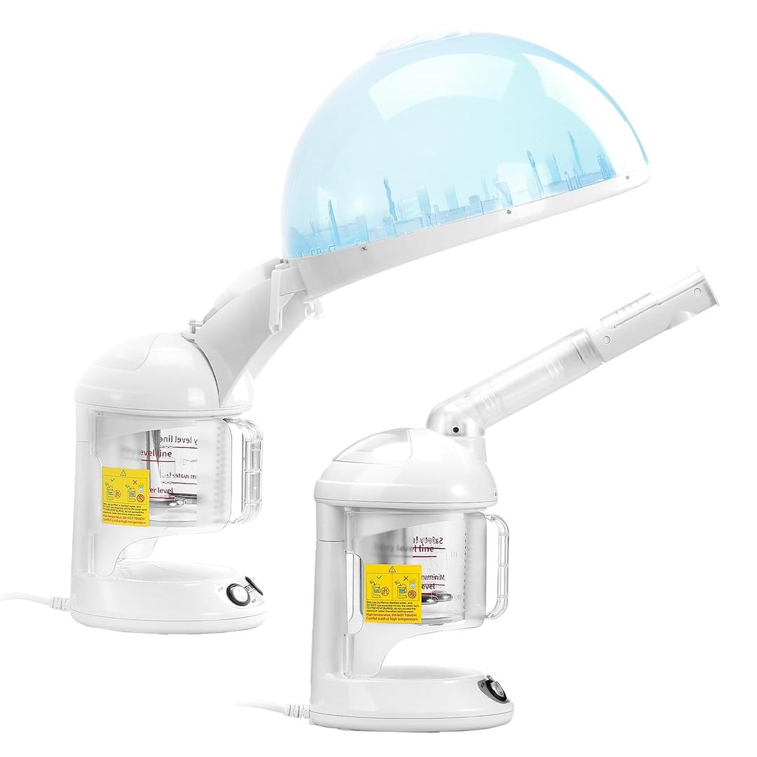 VEVOR Hair Steamer, 2 in 1 UV Ozone Hair & Facial Steamer with Detachable Bonnet Hood, Nano Ionic Face Steamer with 360 Rotatable Sprayer for Deep Conditioning, Perfect for Salon Spa Home Beauty