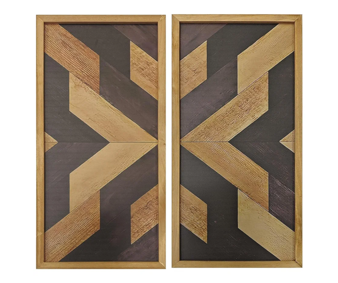 Aztec Wall Decor Set – Wooden Western Wall Art, Framed Boho Rustic Native American Wall Hangings, Vintage Navajo Tribal Decorations for Modern Bedroom or Country Living Room 20.86*9.84*0.59in