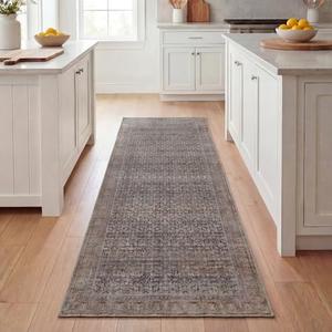 Kuden 2'6"x7' Runner Rug, Machine Washable Area Rug with Non-Slip Backing, Vintage Style, Soft, Easy Clean, Low Pile Rug for Hallway, Entryway, Kitchen, Bedroom