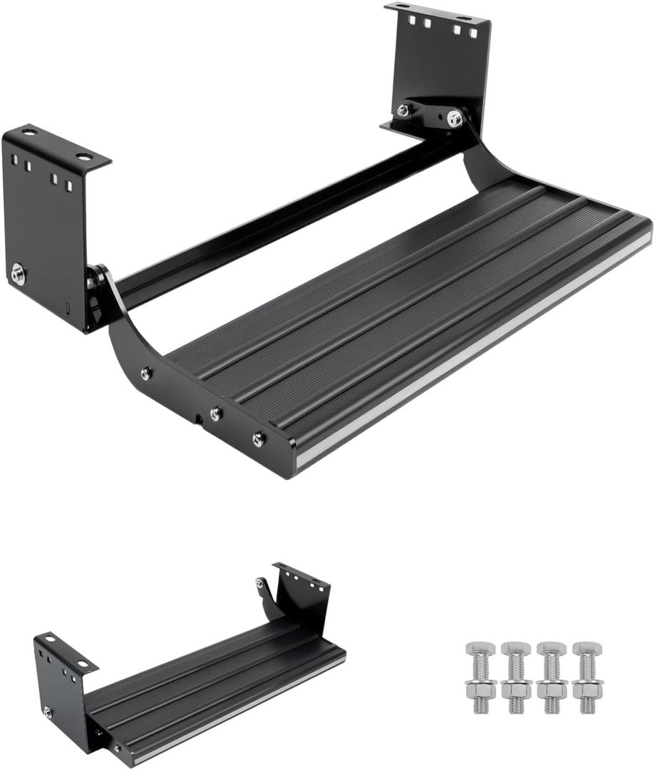 Heavy-Duty Retractable Camper Steps, 5mm Steel & Aluminum Alloy, 450LB Load, Non-Slip Pedals with Locking Switch, Easy Fold for RV Trailer Door