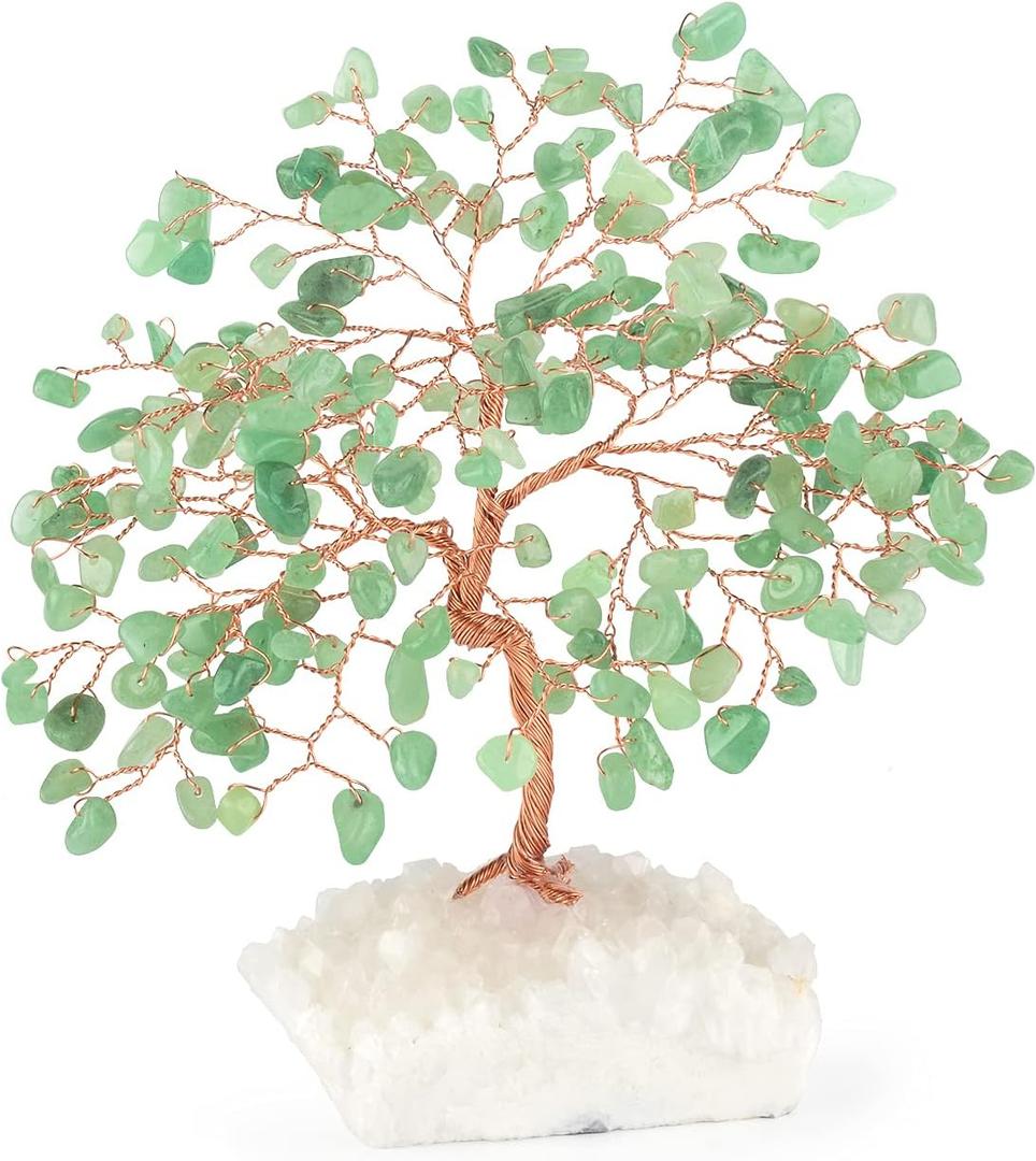 Crystal Tree of Life,Aventurine Jade Clear Quartz Cluster Base,Bonsai Feng Shui Decor Money Tree,Healing Crystals Positive Enegy,Gift Size 5.5"-6.3"