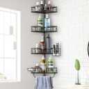 Corner Shower Caddy Tension Pole, 4-Tier Rustproof Bathroom Organizer Storage for Inside Shower Bathtub Shampoo,39 to 113 Inch Adjustable Floor Standing Shelves Black