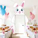 2 x Easter Bunny Door Banner Decorations Cute Cartoon Rabbit Hanging Porch Sign Banner Pink Giant Happy Easter Door Cover for Front Door Home Wall Garage Decor Spring Birthday Baby Shower Party Supplies