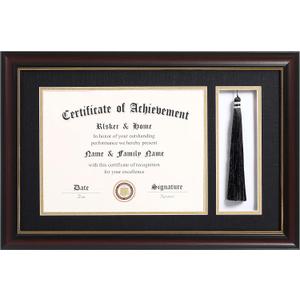 ELSKER&HOME 11x17 Diploma Frames with Tassel Holder for 8.5x11 Certificate Document Shadow Box, Mahogany Frame, Degree Double Mat, Black with Gold Rim
