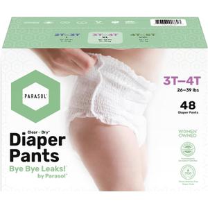 Parasol Chlorine Free Disposable Diaper Pants, Size 5 (3T-4T) 48 Count, Pull Up-Style with RashShield Protection and Active 360 Comfort Wrap, Hypoallergenic Training Diaper