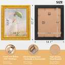 11x14 Picture Frame, HD Real Glass 11x14 Ornate Vintage Photo Frame, 11 by 14 Oil Painting Poster Frame with Gold Border and Distressed Rust-Like Finish, Horizontal & Vertical Display for Tabletop or Wall Decor (1 Pack）