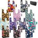 BeeGreen Large Flower Tote Bag - 12 Pack Heavy Duty Reusable Grocery Bags and Foldable Shopping Bags for Groceries, Cute Travel Reusable Gifts,Lightweight Washable Cloth Bag With Handles for Women (Flowers-yellow, Purple, Pink, Green, Black, Red)