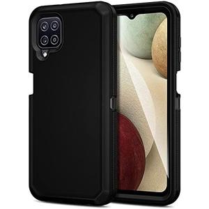 Jiunai for Samsung Galaxy A12 case, Rugged Dual Layer Shockproof Drop Protection Outdoor Sports Tough Hybrid Bumper Rubber Cover Defend Matte Armor Phone Case for Samsung Galaxy A12 5G 2021 Black