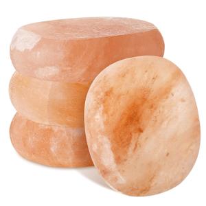 4 Pcs Flat Oval Massage Stone 3.5 x 1 x 2.6 Crystal Hand Carved Stone for Massages Therapy Himalayan Salt Massages Rocks Natural Pink Heated Warmer Stones for Spa Massage Salt and Sugar