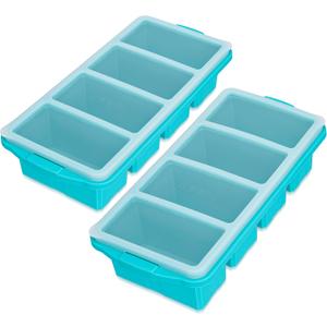 Silicone Freezer Tray With Lid - Soup Freezer Container molds - Large Ice Cube Tray- makes 8 perfect 1 cup portions cubes, 2-Pack Freezer Storage Food Soups & Meal Prep - Oven & Dishwasher -Safe