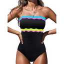 popvil Strapless Tummy Control One Piece Swimsuits for Women 2026 Neon Bandeau Bathing Suits, Pink, Large