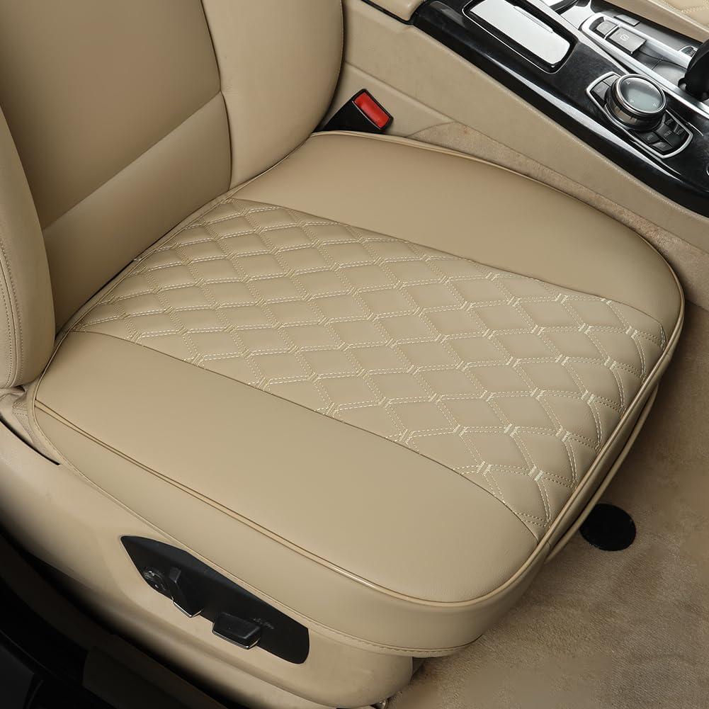 Black Panther PU Car Seat Cover, Front Seat Protector Compatible with 95% Vehicles,Anti-Slip & Full Wrapping Bottom (W 21.26''D 20.86)(1Piece,Beige)