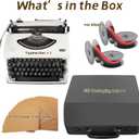 White Retro-Style Manual Typewriter, Mechanical Keys Typing Machine with Carrying Case, Includes 2 Ink Ribbons and 100 Kraft Paper Sheets, Collectible Desk Decor