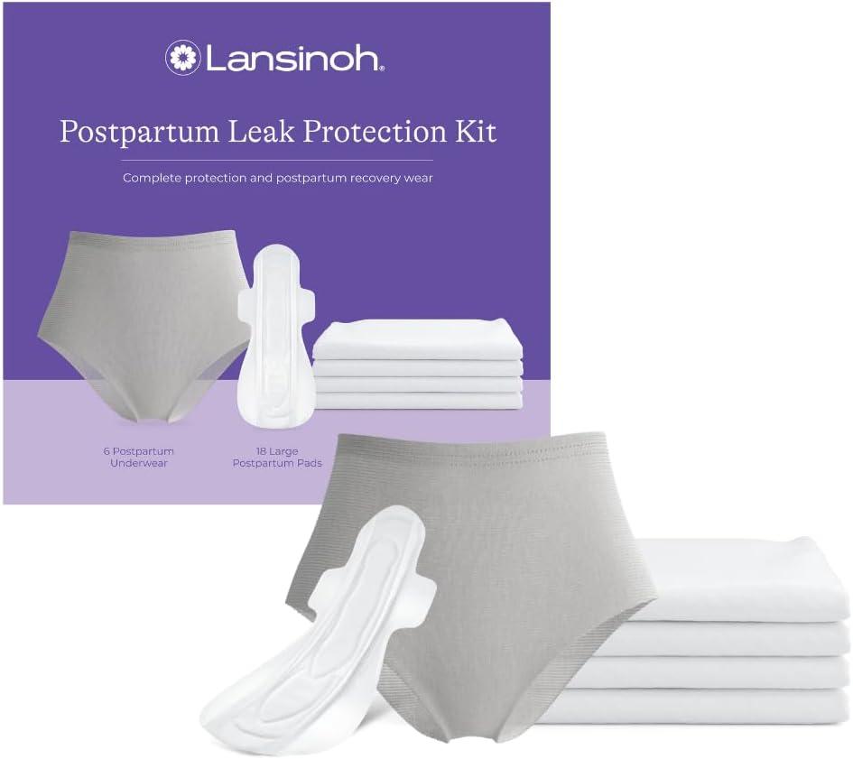 Lansinoh Peace of Mind Leak Protection & Postpartum Kit, 28-Piece Labor and Delivery Essentials with Disposable Underwear, M-L Maternity Pads and Waterproof Bed Mats, Postpartum Essentials
