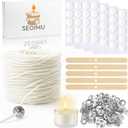 230 FT Candle Wicks with 125 Pcs Metal Candle Wick Sustainer Tabs, 80Pcs Candle Wick Stickers, 5Pcs Wooden Candle Wick Centering Device, 70m Cotton Candle Wicks for Candle Making Kit