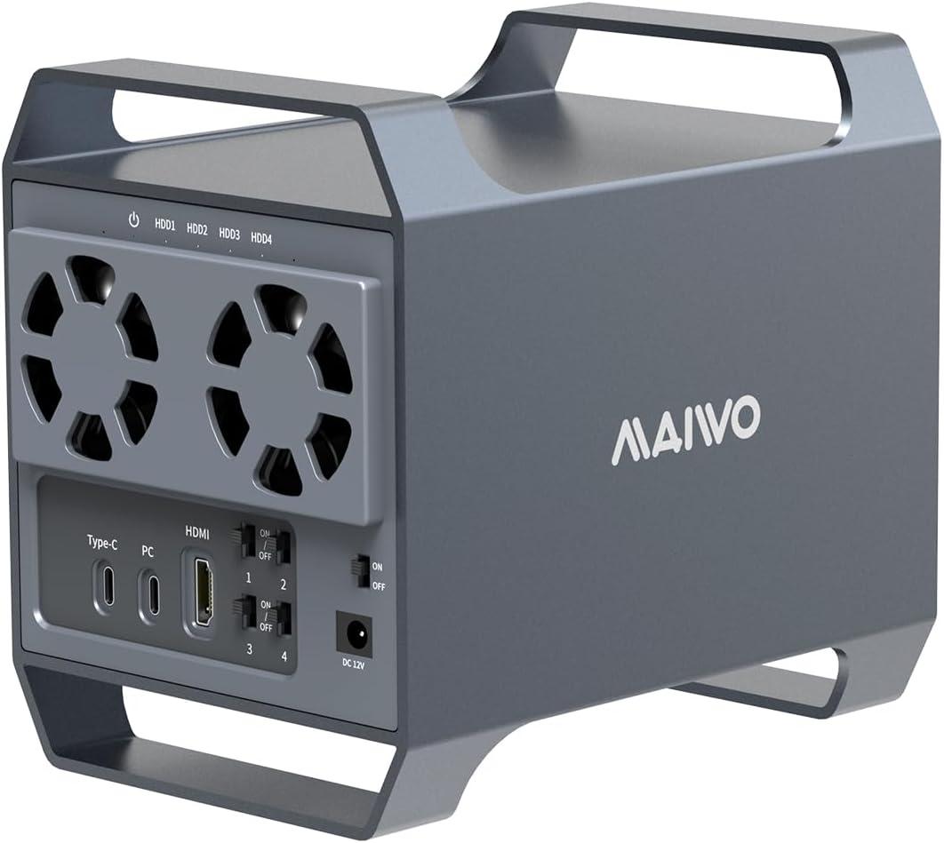 MAIWO 4 Bay Hard Drive Enclosure with USB-C & 10 Gbps Speed, 4-Bay DAS Design for 3.5 SATA HDDs with 2 Cooling Fans, USB3.1 HDD Enclosure Daisy Chain Expansion, DAS(NO RAID)