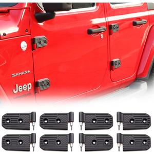JL Aluminum Door Hinge Kit Compatible with 2018-2025 Jeep Wrangler JL JLU & Gladiator JT Unlimited Rubicon Sahara Sports Accessories, Original Factory Hinges Sleeve Replacement, 8Pcs, Black