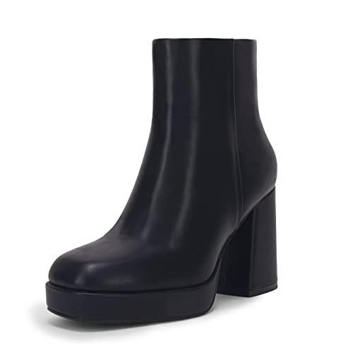 Rilista Womens Platform Boots Chunky High Heels Booties Square Toe Side Zipper Boots, 8, Black