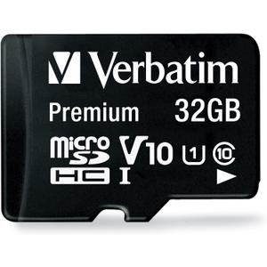 Verbatim 32GB Premium microSDHC Memory Card with Adapter UHS-I V10 Class 10 supports Full HD (1080p) U1 speed rated Up to 90MB/s read speed
