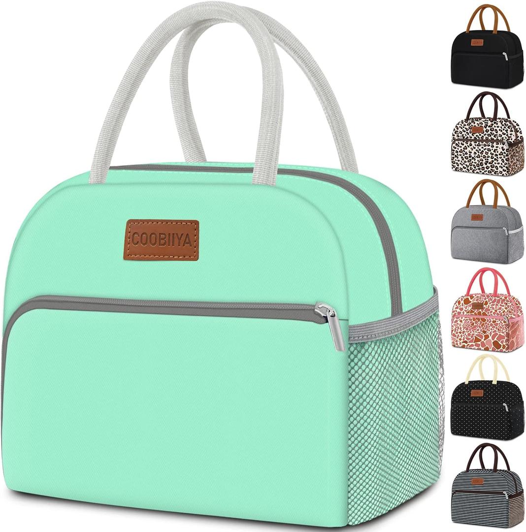 Coobiiya Lunch Bag Women, Lunch Box Bag for Women Adult Men, Small Leakproof Cute Lunch Tote Large Capacity Reusable Insulated Cooler Lunch Container for Work/Office/Picnic/Travel-Green