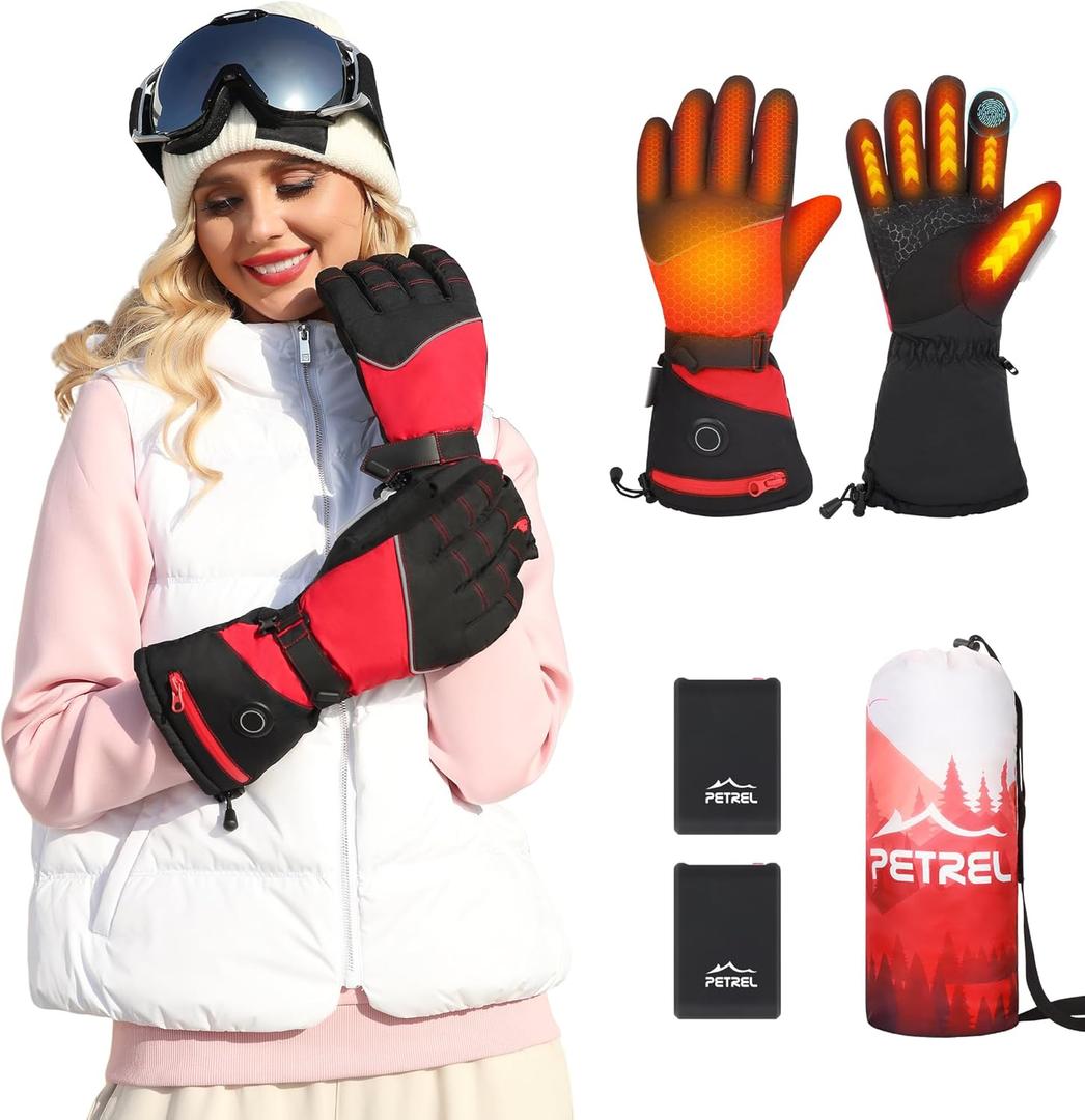 Heated Gloves with Battery,Heated Gloves for Women,Electric Motorcycle Gloves,Touchscreen Hand Warmers Rechargeable (X-Large, Black Red)