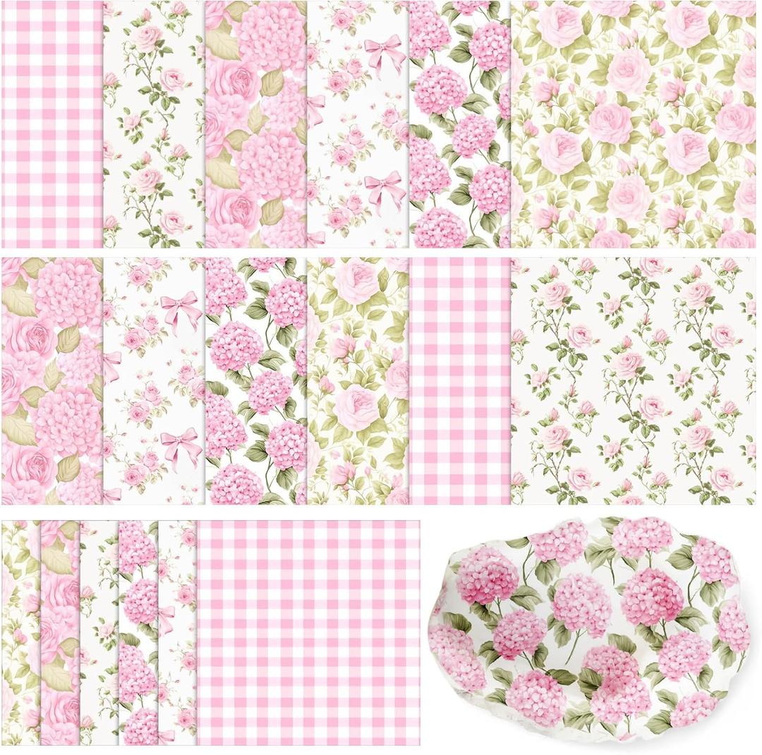 Yexiya 36 Sheet 6 Style Pink Floral Paper Napkins for Decoupage Spring Aesthetic Decorative Cocktail Napkin for Easter DIY Crafting Project Furniture Home Party Table Decor Unfolded 13 x 13 Inch