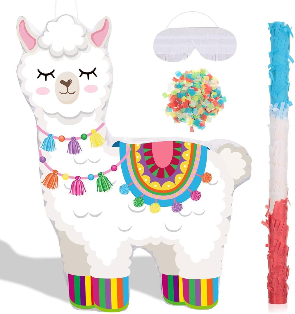 Fiesta Llama Piata Includes Stick Blindfold Confetti Cinco De Mayo Llama Piata Mexican Party Favors for Mexican Cinco De Mayo Party Decor, 16 x 12 Inches
