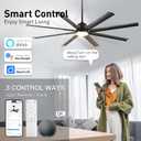 72 lnch lndustrial Smart Celing Fan with Light and Remote Control via WIFI Alexa,Large Celing Fan with 8 Black Aluminum Blades,6 Speed Noiseless DC Motor,Indoor Outdoor Ceiling Fans for Patio Garage