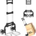 Folding Hand Truck - Aluminum Portable Dolly Cart with Telescopic Handle, Bungee Cord - Compact Lightweight Foldable Luggage Cart for Moving, Home, Auto, 180lbs, Black
