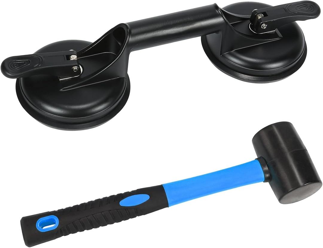 Floor Gap Fixer Tool for Laminate Floor Gap Repair Plank Grabber Includes Heavy Duty Aluminum Suction Cup and Fiberglass Handle Rubber Mallet (Can't Use on Scraped Surface Floor) (Blue)