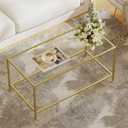 Glass Coffee Table, Modern Rectangular Coffee Table for Living Room, Minimalist Center Tea Table with Sturdy Metal Frame for Apartment, Office, Easy Assembly, 39.4 x 19.7 x 17.7 Inches, Golden
