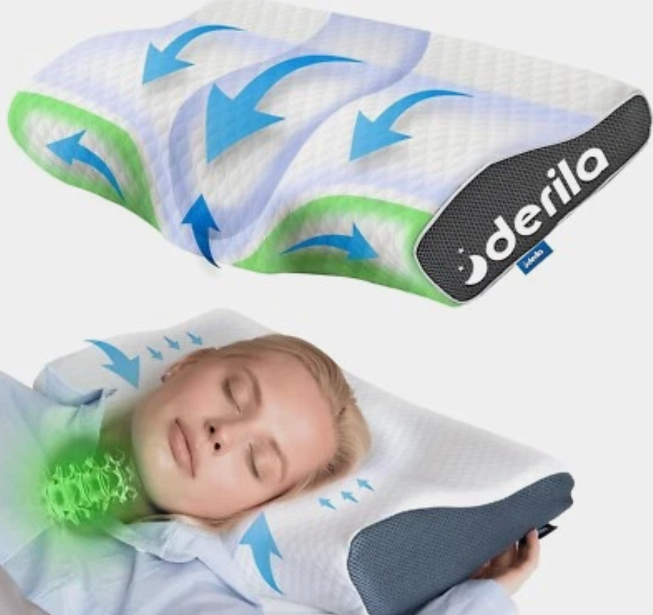 DERILA® Memory Foam Cervical Neck Pillow. Ergonomic Pillow for Sleeping, Snoring