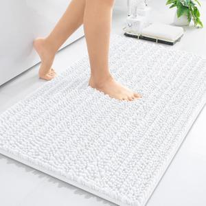 Arotive Luxury Chenille Bathroom Rug Mat, Extra Soft Thick Absorbent Shaggy Bath Rugs, Non-Slip Machine Wash Dry, Plush Bath Mats for Bathroom, Shower and Tub, 24x16, White