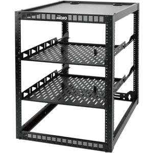 Tecmojo 16U Open Frame Network Rack for IT & AV Gear, AV Rack Floor Standing or Wall Mounted,with 2 PCS 1U Rack Shelves & Mounting Hardware,Network Rack for 19" Networking,Audio and Video Device
