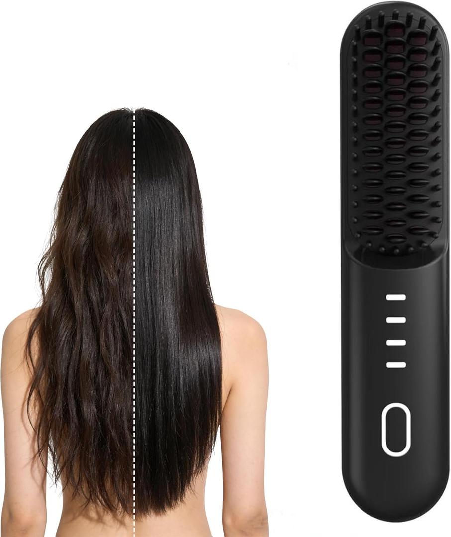 mini Hair Straightener, 2026 Cordless Hair Straightener Brush,Portable Straightener Brushs for Travel, with LCD Temperature DisplayFast Heating Cordless Mini Hair Brushs Styling Tools (New Black)