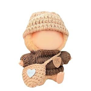 Doll Clothes Set for 17cm (6.7") Doll, Cute 3-Piece Handmade Outfit with Accessories - Brown Knit Top + Light Brown Hat + Love Heart Backpack (No Doll) (Brown)