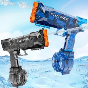 2 Pack Electric Water Guns for Kids Adults, Long Range Powerful Water Squirt Gun, Strongest Full Automatic Water Gun Pistol High Capacity 400+ Water Blaster, Summer Outdoor Pool Watergun Toy (Light Black+blue)