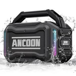 ANCOON Speakers Bluetooth Wireless: 80W(Peak) Loud Speaker with Bass, 20H Playtime, IPX6 Waterproof, Large Jobsite Speakers for Work, Outdoor, Workshop, Garage, Portable Speaker with TWS (Black)