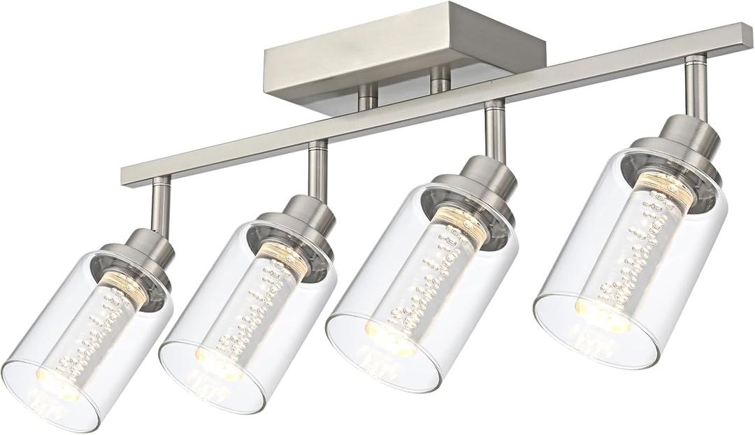 MELUCEE 5-Color 4 Light Brushed Nickel LED Track Lighting Fixtures Ceiling for Kitchen, Dimmable Track Lighting Kit, Adjustable Directional Spot Lights Indoor Wall Lamp, Built-in LED Chips