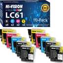 HI-VISION HI-YIELDS 10 Pack Compatible LC-61 LC61 4 Black 2 Cyan 2 Yellow 2 Magenta Ink Cartridges Replacement for MFC-490CW MFC-495CW MFC-J410W MFC-J615W MFC-6490CW MFC-6890CDW