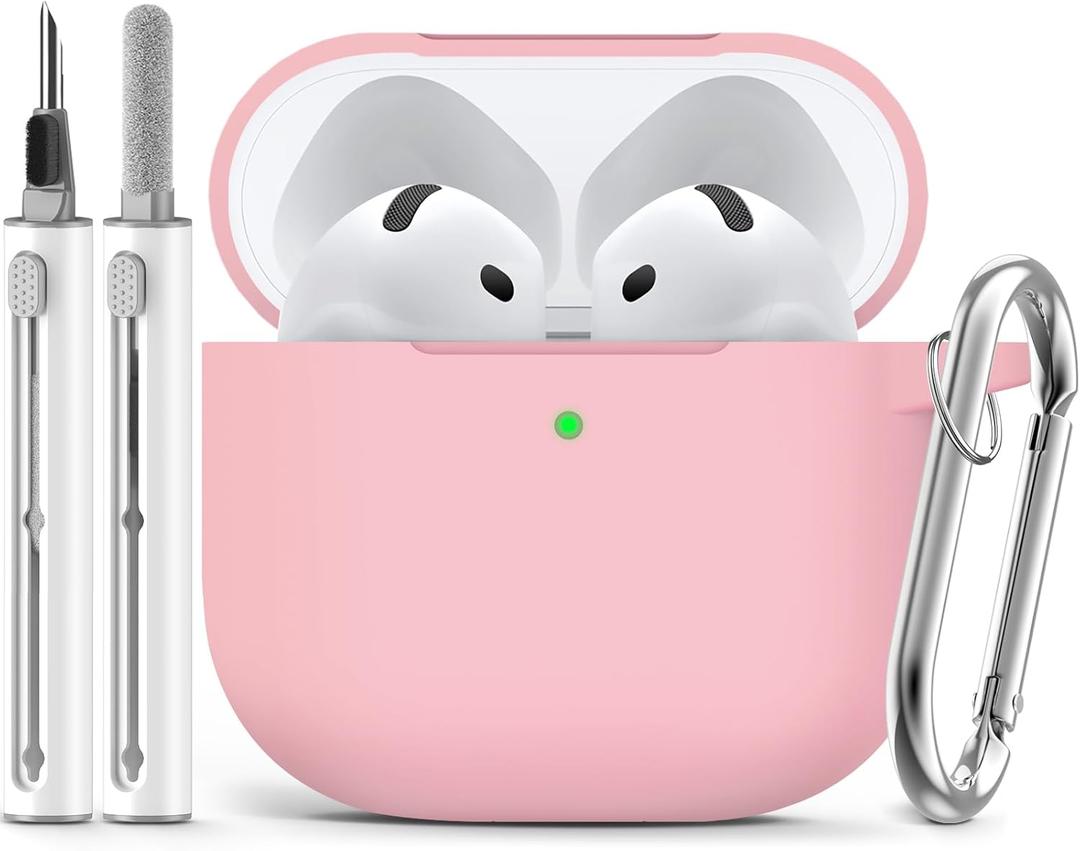 Ljusmicker for AirPods 4 Case 2024 with Cleaner Kit,Soft Silicone Protective Cover for Apple AirPods 4th Generation Cases for Women Men,for AirPod 4 Case Accessories with Keychain-Pink