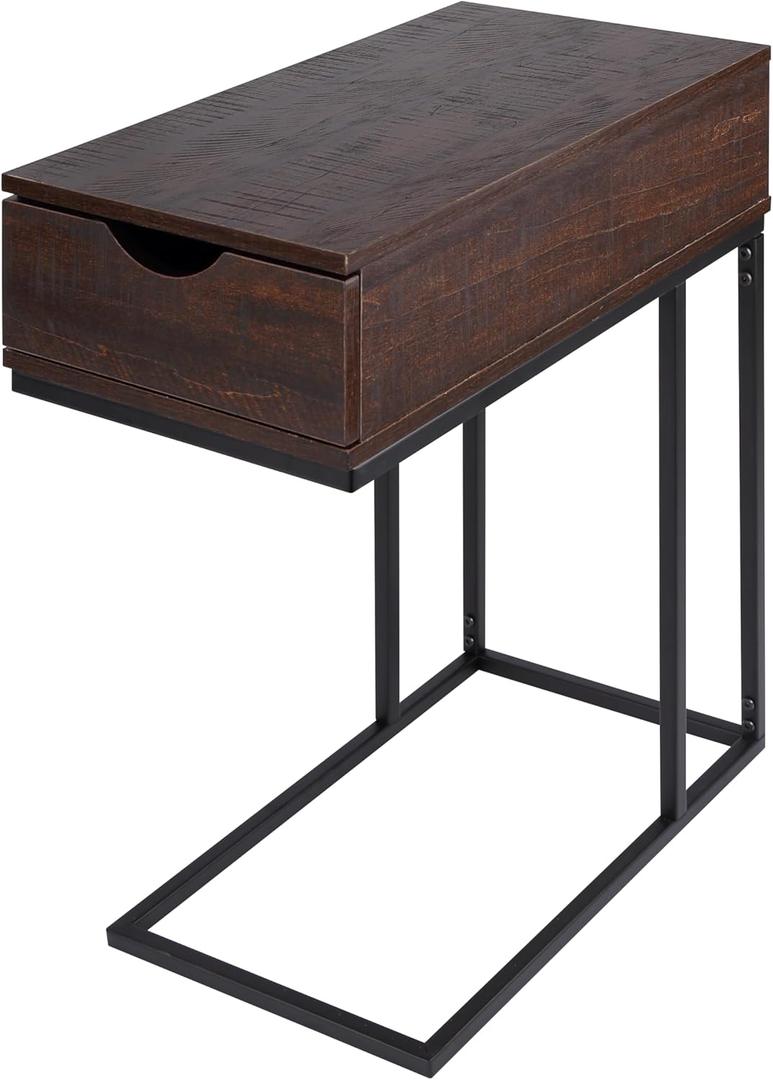 Canarm Reed Table - 18.875" W x 23.625" H x 11.75" D, Brown Engineered Wood & Metal End Table for Living Room & Bedroom, Casual Style, Easy Assembly, End/Side/Nesting Table Collection