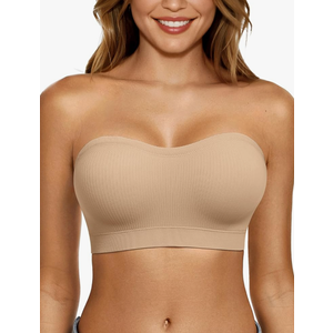 LetsJoli Push Up Strapless Bras for Women Supportive Bandeau Bra Non Slip Wireless No Underwire Padded Tube Bra(Nude,S)