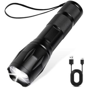 JINIU Rechargeable LED Flashlight, Bright Tactical Torch High Lumens, White Light, Waterproof Handheld Zoomable Flash Light, Gifts for Men, Hunting Camping Essentials Gear