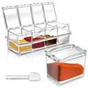 Pujito 4-Cell Clear Seasoning Rack Spice Box Storage Container Condiment Jars Acrylic Seasoning Box with Cover and Spoon