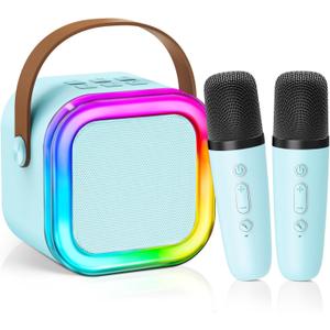2025 Newest Mini Karaoke Machine for Kids Girls & Boys - Portable Bluetooth Speaker with 2 Wireless Microphones - Kids Birthday Gifts for Ages 4-10 - Kids' Instrument Accessories - Blue